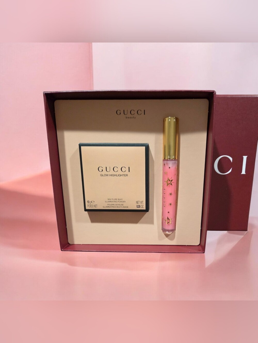 Gucci Beauty Glow Highlighter and Plumping Lip Gloss gift set NIB